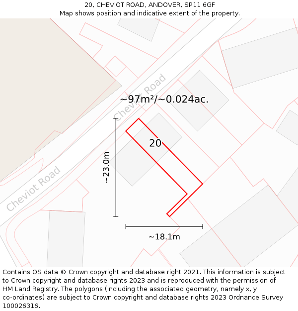 20, CHEVIOT ROAD, ANDOVER, SP11 6GF: Plot and title map