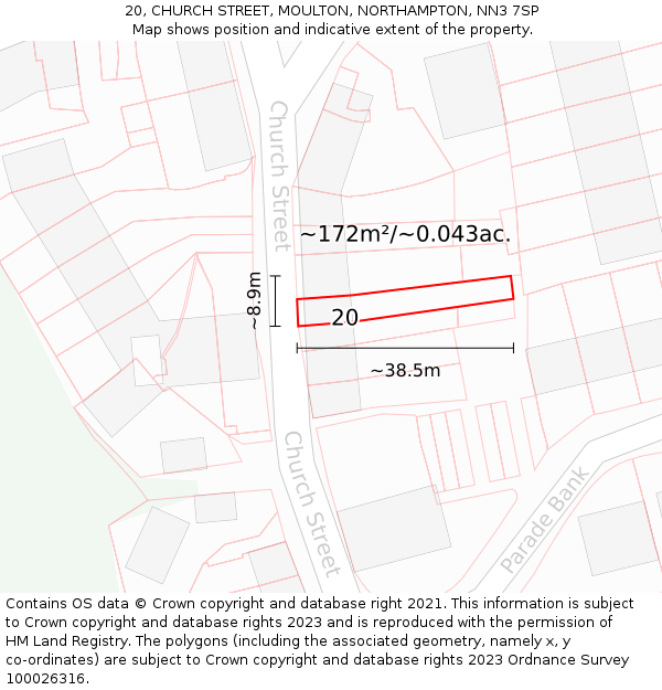 20, CHURCH STREET, MOULTON, NORTHAMPTON, NN3 7SP: Plot and title map