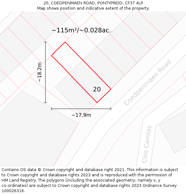 20, COEDPENMAEN ROAD, PONTYPRIDD, CF37 4LP: Plot and title map