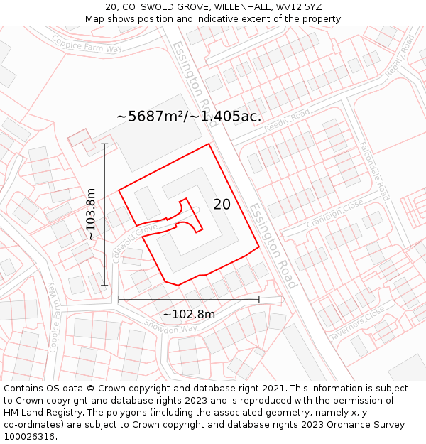 20, COTSWOLD GROVE, WILLENHALL, WV12 5YZ: Plot and title map