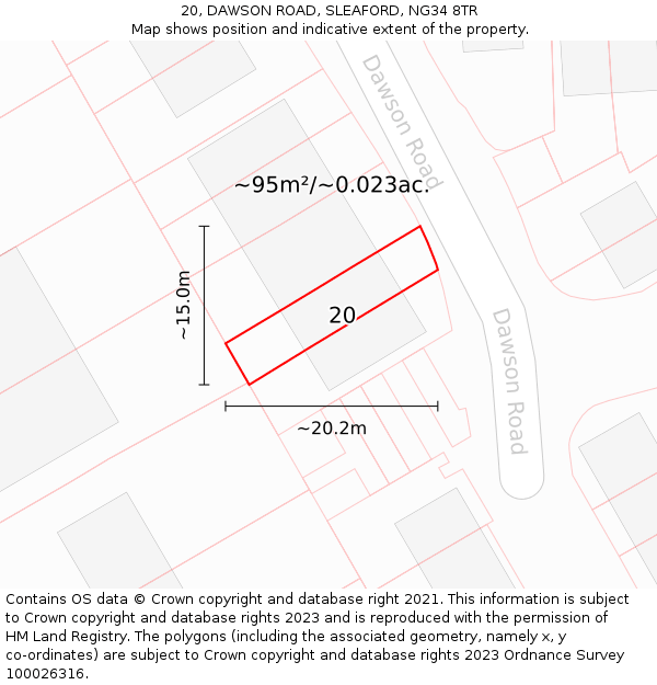 20, DAWSON ROAD, SLEAFORD, NG34 8TR: Plot and title map
