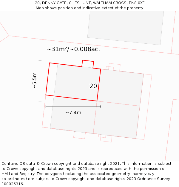 20, DENNY GATE, CHESHUNT, WALTHAM CROSS, EN8 0XF: Plot and title map