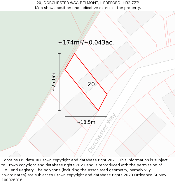 20, DORCHESTER WAY, BELMONT, HEREFORD, HR2 7ZP: Plot and title map