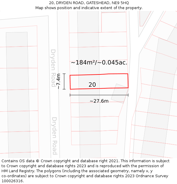 20, DRYDEN ROAD, GATESHEAD, NE9 5HQ: Plot and title map