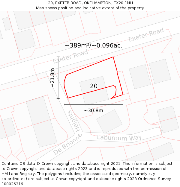 20, EXETER ROAD, OKEHAMPTON, EX20 1NH: Plot and title map