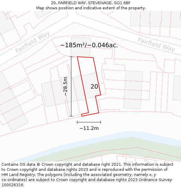 20, FAIRFIELD WAY, STEVENAGE, SG1 6BF: Plot and title map