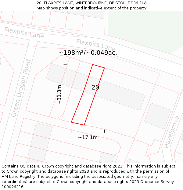 20, FLAXPITS LANE, WINTERBOURNE, BRISTOL, BS36 1LA: Plot and title map