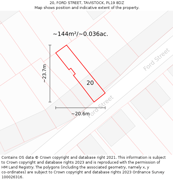20, FORD STREET, TAVISTOCK, PL19 8DZ: Plot and title map