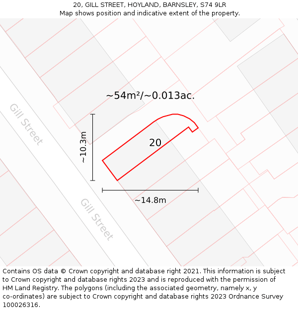 20, GILL STREET, HOYLAND, BARNSLEY, S74 9LR: Plot and title map