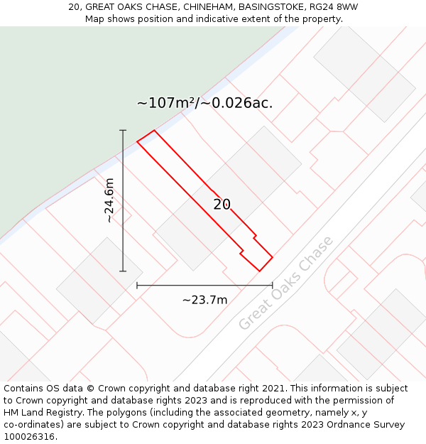 20, GREAT OAKS CHASE, CHINEHAM, BASINGSTOKE, RG24 8WW: Plot and title map