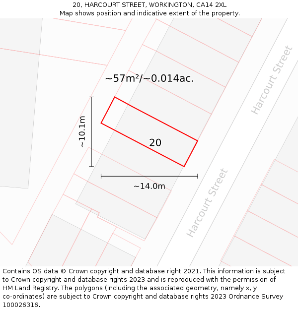 20, HARCOURT STREET, WORKINGTON, CA14 2XL: Plot and title map