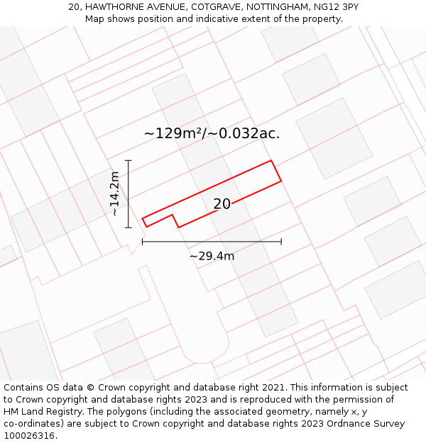 20, HAWTHORNE AVENUE, COTGRAVE, NOTTINGHAM, NG12 3PY: Plot and title map