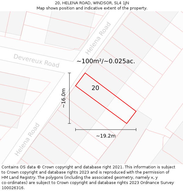 20, HELENA ROAD, WINDSOR, SL4 1JN: Plot and title map