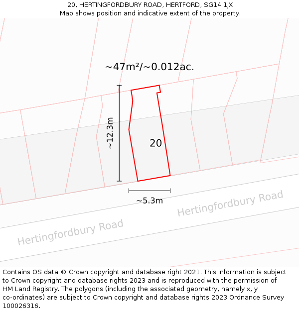 20, HERTINGFORDBURY ROAD, HERTFORD, SG14 1JX: Plot and title map