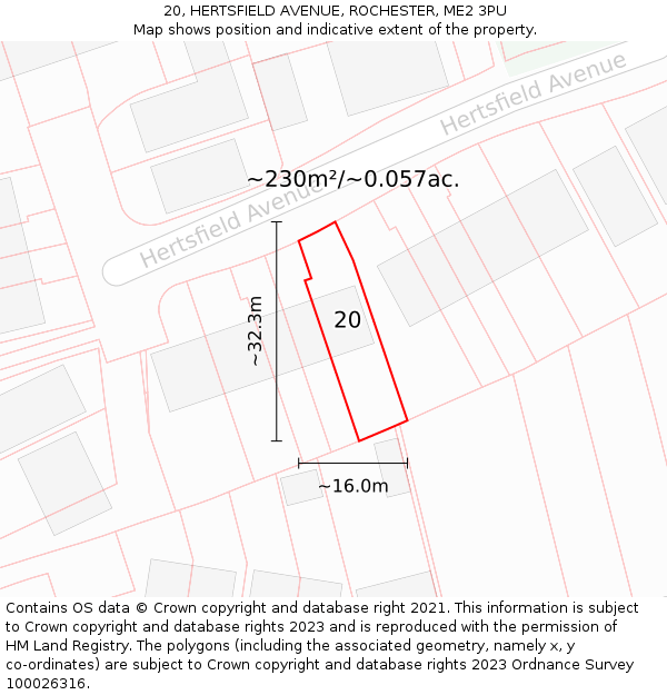 20, HERTSFIELD AVENUE, ROCHESTER, ME2 3PU: Plot and title map
