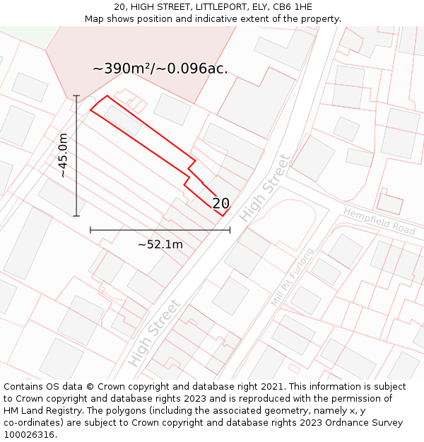 20, HIGH STREET, LITTLEPORT, ELY, CB6 1HE: Plot and title map