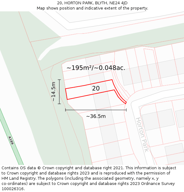 20, HORTON PARK, BLYTH, NE24 4JD: Plot and title map