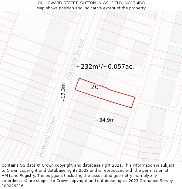 20, HOWARD STREET, SUTTON-IN-ASHFIELD, NG17 4DD: Plot and title map
