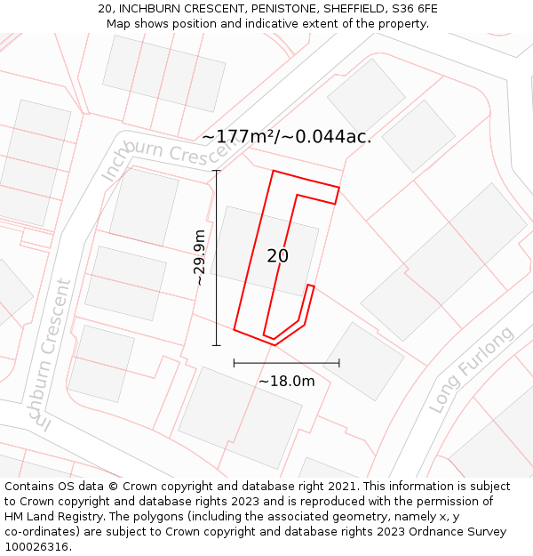 20, INCHBURN CRESCENT, PENISTONE, SHEFFIELD, S36 6FE: Plot and title map