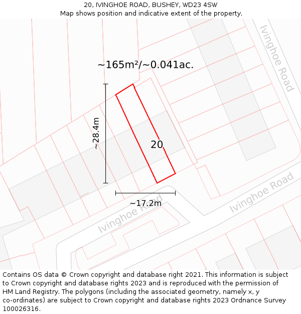 20, IVINGHOE ROAD, BUSHEY, WD23 4SW: Plot and title map