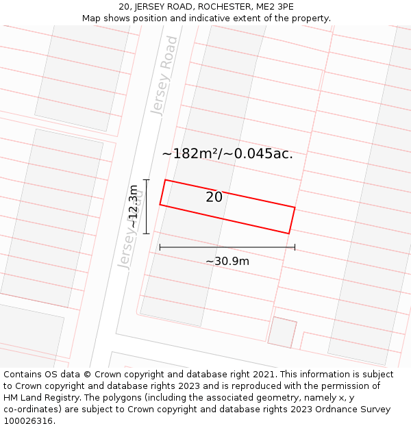 20, JERSEY ROAD, ROCHESTER, ME2 3PE: Plot and title map