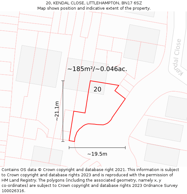 20, KENDAL CLOSE, LITTLEHAMPTON, BN17 6SZ: Plot and title map