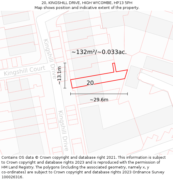 20, KINGSHILL DRIVE, HIGH WYCOMBE, HP13 5PH: Plot and title map