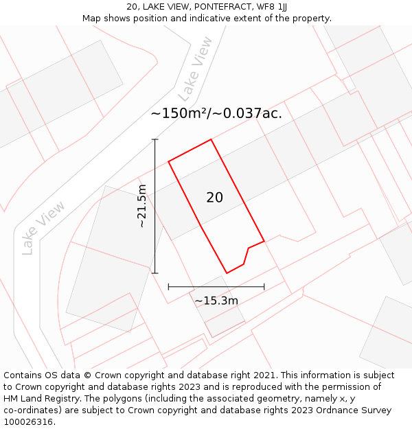 20, LAKE VIEW, PONTEFRACT, WF8 1JJ: Plot and title map