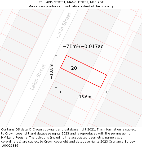 20, LAKIN STREET, MANCHESTER, M40 9DT: Plot and title map