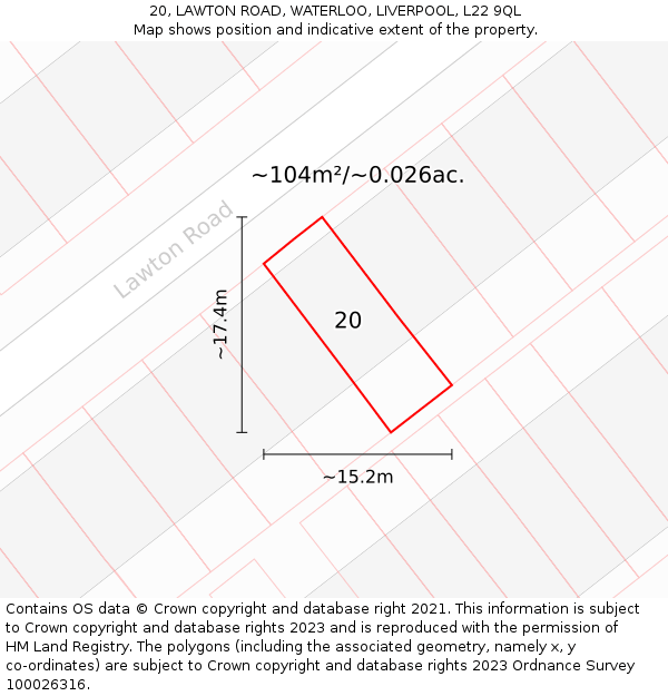 20, LAWTON ROAD, WATERLOO, LIVERPOOL, L22 9QL: Plot and title map