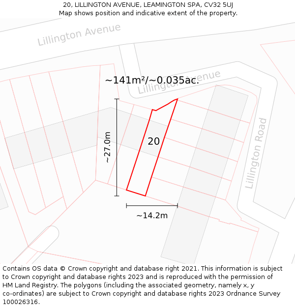 20, LILLINGTON AVENUE, LEAMINGTON SPA, CV32 5UJ: Plot and title map