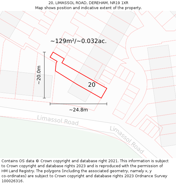 20, LIMASSOL ROAD, DEREHAM, NR19 1XR: Plot and title map