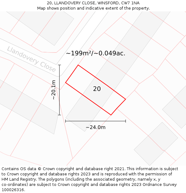 20, LLANDOVERY CLOSE, WINSFORD, CW7 1NA: Plot and title map