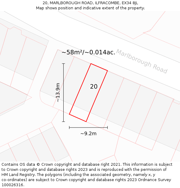 20, MARLBOROUGH ROAD, ILFRACOMBE, EX34 8JL: Plot and title map