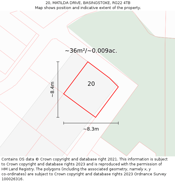 20, MATILDA DRIVE, BASINGSTOKE, RG22 4TB: Plot and title map