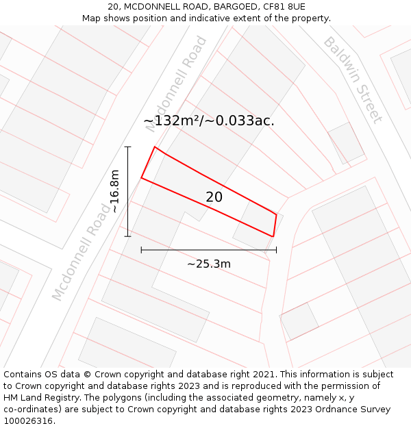 20, MCDONNELL ROAD, BARGOED, CF81 8UE: Plot and title map