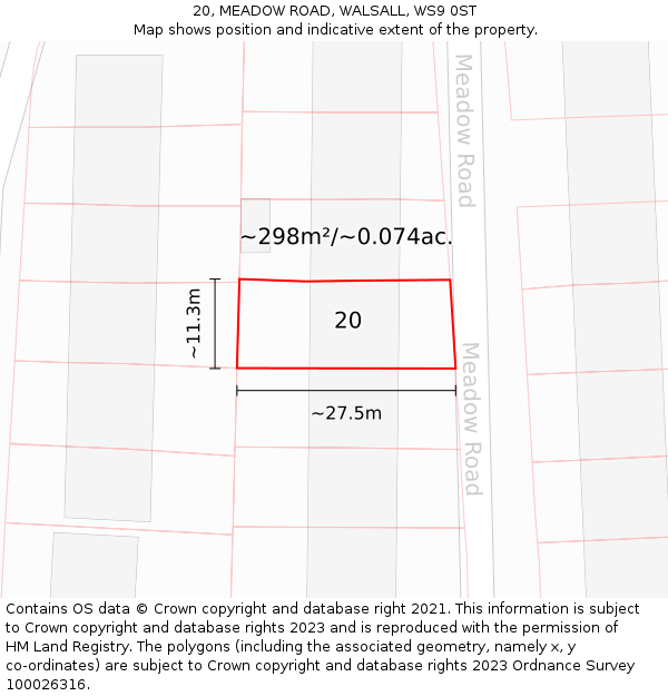 20, MEADOW ROAD, WALSALL, WS9 0ST: Plot and title map
