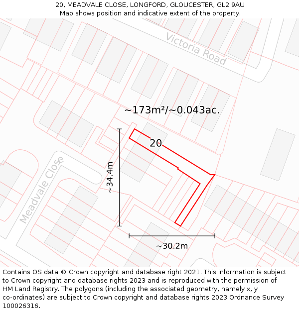 20, MEADVALE CLOSE, LONGFORD, GLOUCESTER, GL2 9AU: Plot and title map