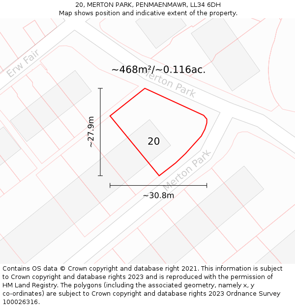 20, MERTON PARK, PENMAENMAWR, LL34 6DH: Plot and title map