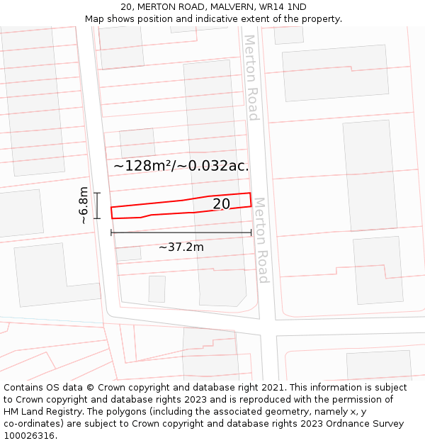 20, MERTON ROAD, MALVERN, WR14 1ND: Plot and title map