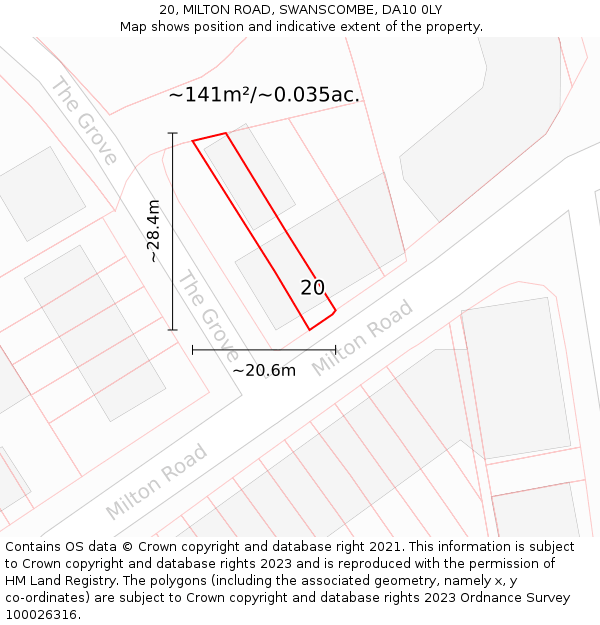 20, MILTON ROAD, SWANSCOMBE, DA10 0LY: Plot and title map