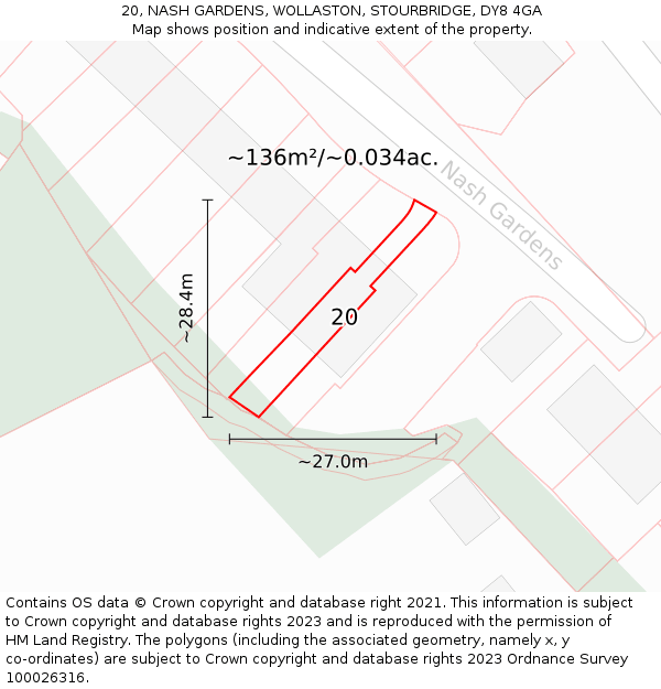 20, NASH GARDENS, WOLLASTON, STOURBRIDGE, DY8 4GA: Plot and title map