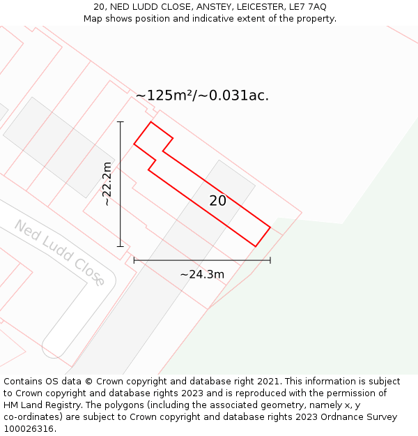 20, NED LUDD CLOSE, ANSTEY, LEICESTER, LE7 7AQ: Plot and title map