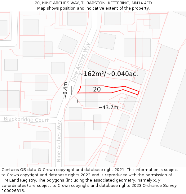 20, NINE ARCHES WAY, THRAPSTON, KETTERING, NN14 4FD: Plot and title map