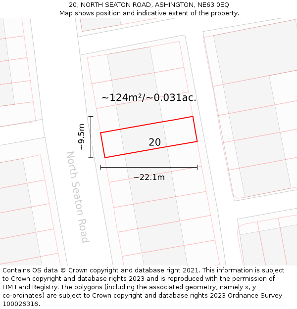 20, NORTH SEATON ROAD, ASHINGTON, NE63 0EQ: Plot and title map