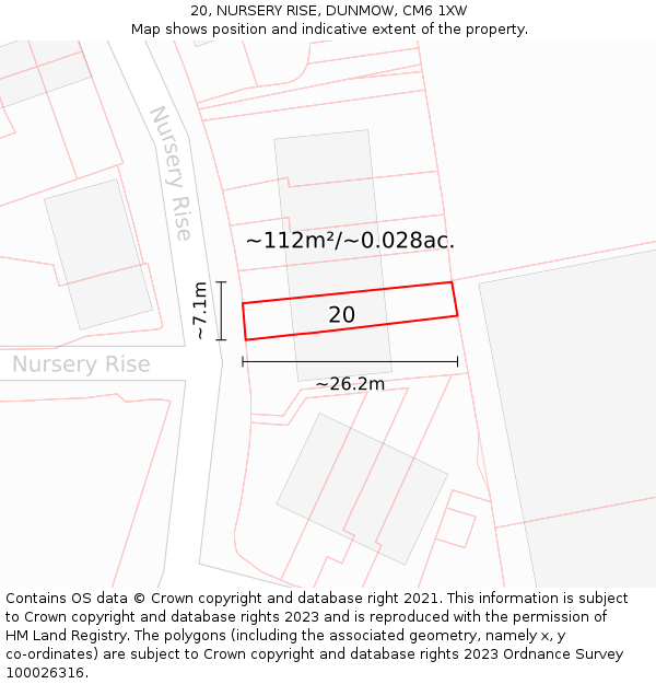 20, NURSERY RISE, DUNMOW, CM6 1XW: Plot and title map