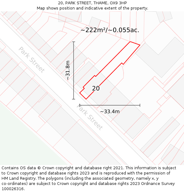 20, PARK STREET, THAME, OX9 3HP: Plot and title map