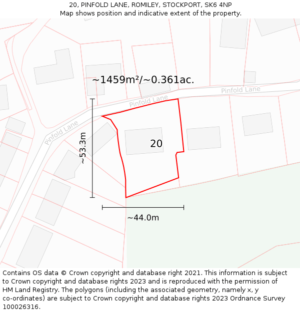 20, PINFOLD LANE, ROMILEY, STOCKPORT, SK6 4NP: Plot and title map