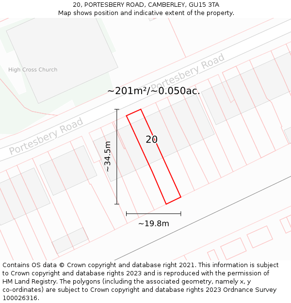 20, PORTESBERY ROAD, CAMBERLEY, GU15 3TA: Plot and title map