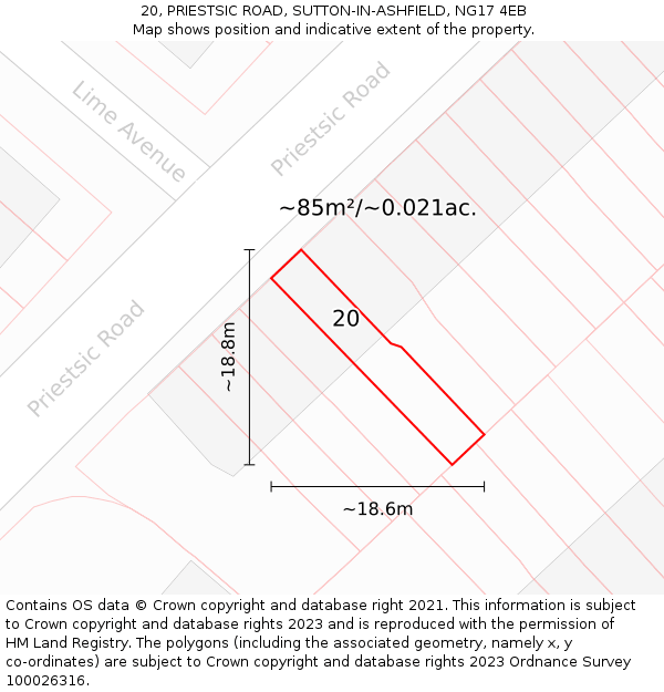 20, PRIESTSIC ROAD, SUTTON-IN-ASHFIELD, NG17 4EB: Plot and title map